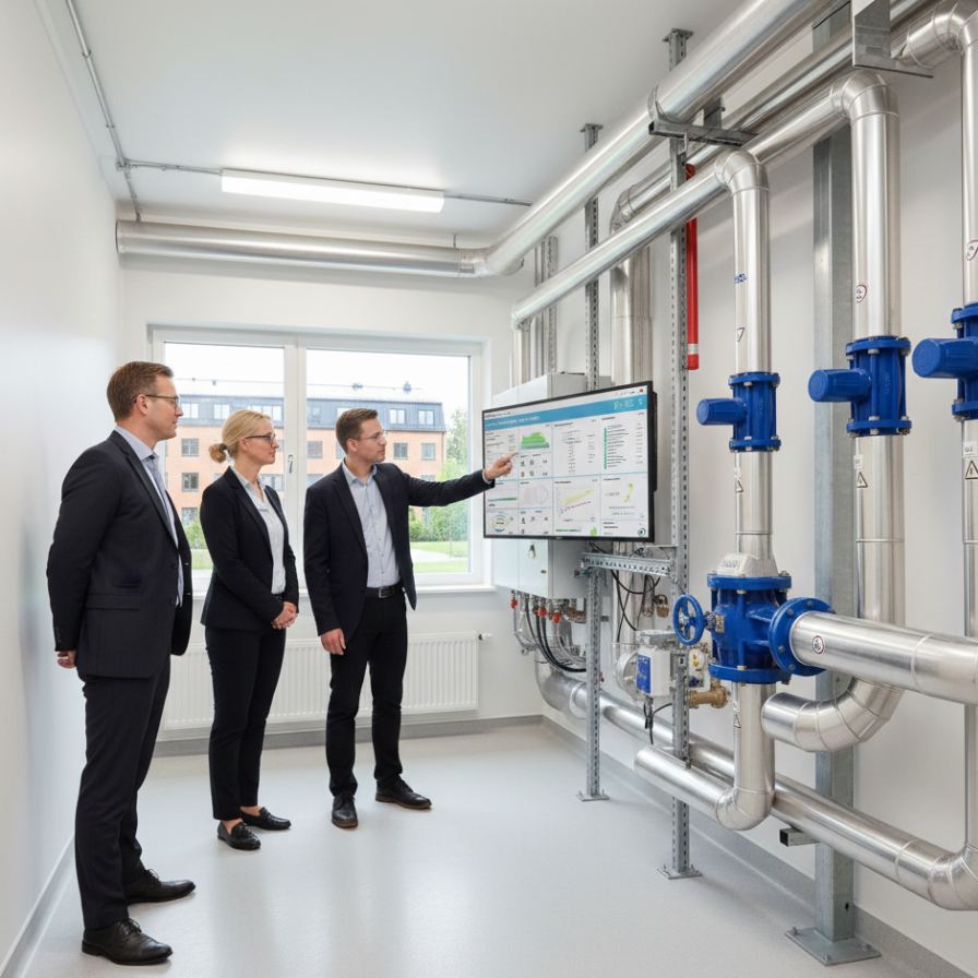 Boende får en guidning om hur ett värmesystem fungerar