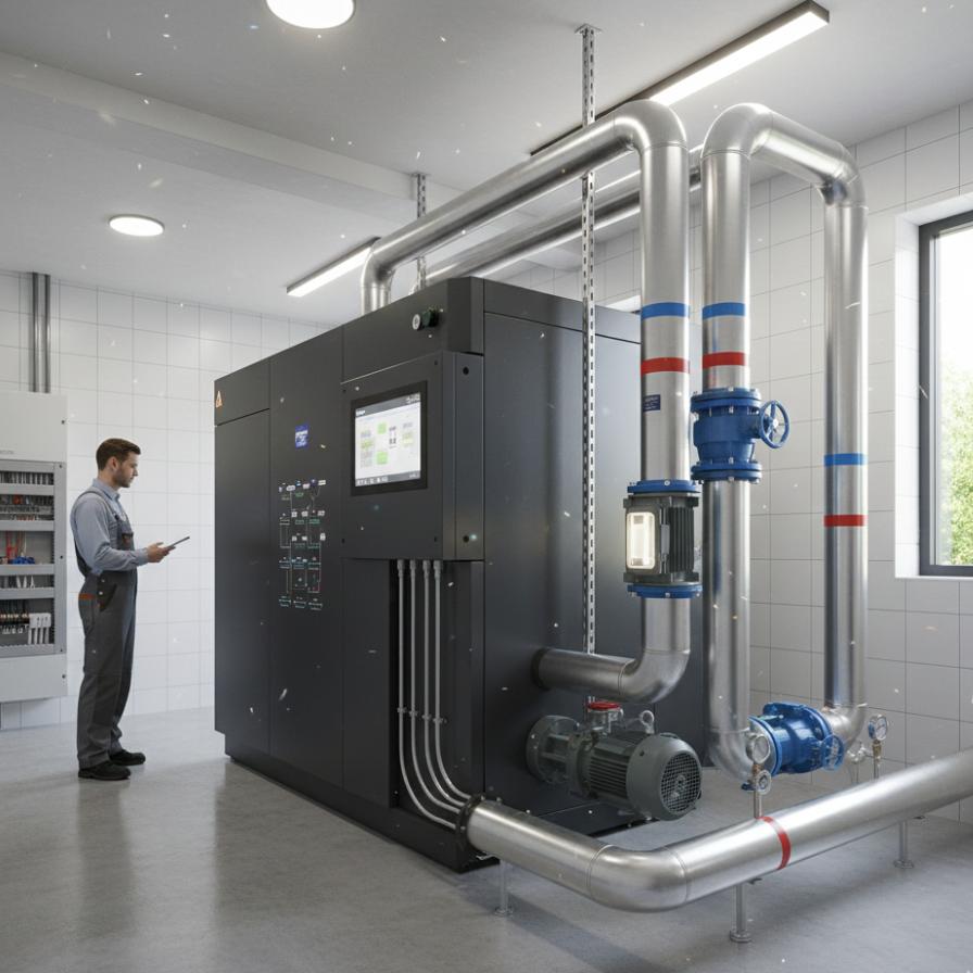 En VVS:are som ska byta värmepump i en fastighet